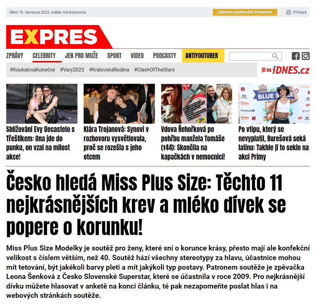 esko hled Miss plus size: Vce se dotete na Expres.cz v rubrice Celebrity