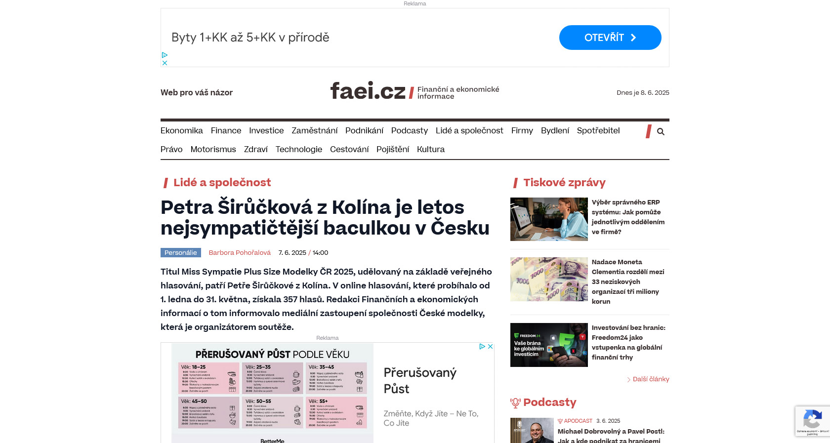 Napsali o ns www.faei.cz: Petra irkov z Kolna je letos nejsympatitj baculkou v esku
