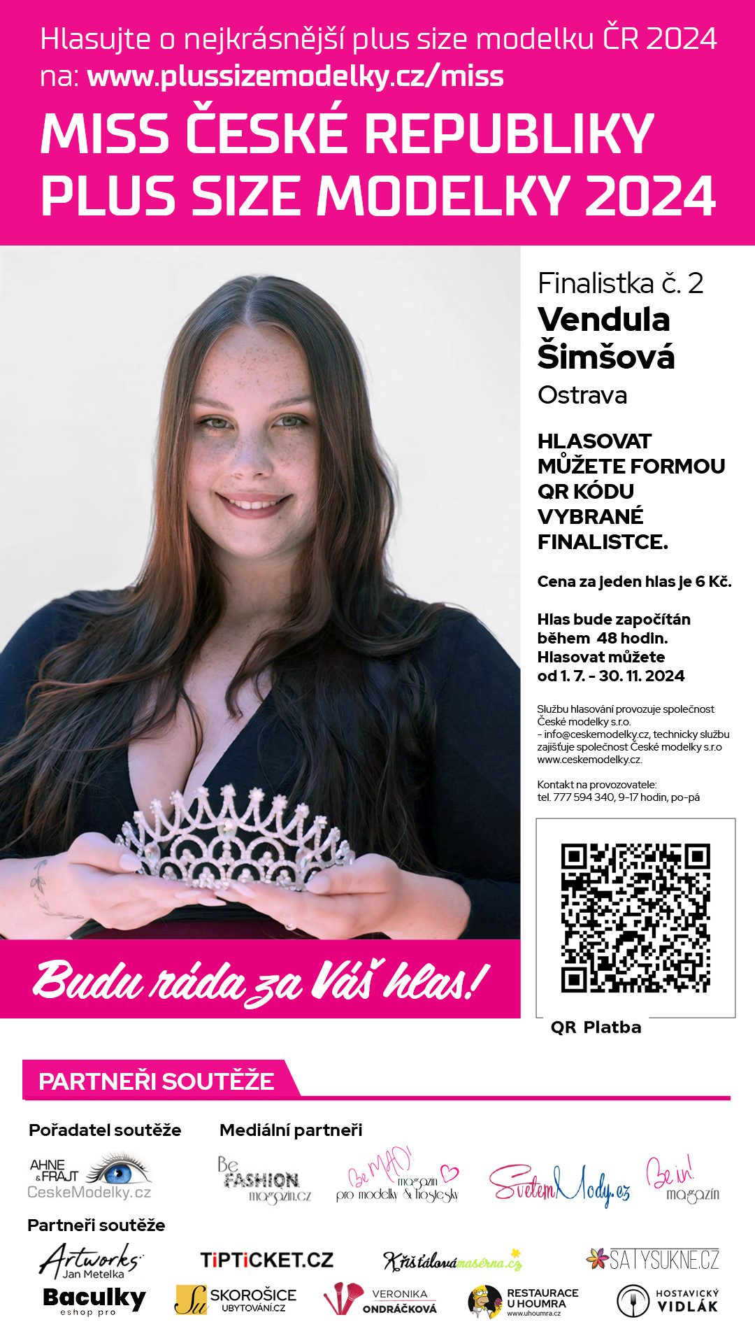 Vendula Šimšová finalistka s číslem 2 soutěže Miss Plus Size modelky ČR 2024