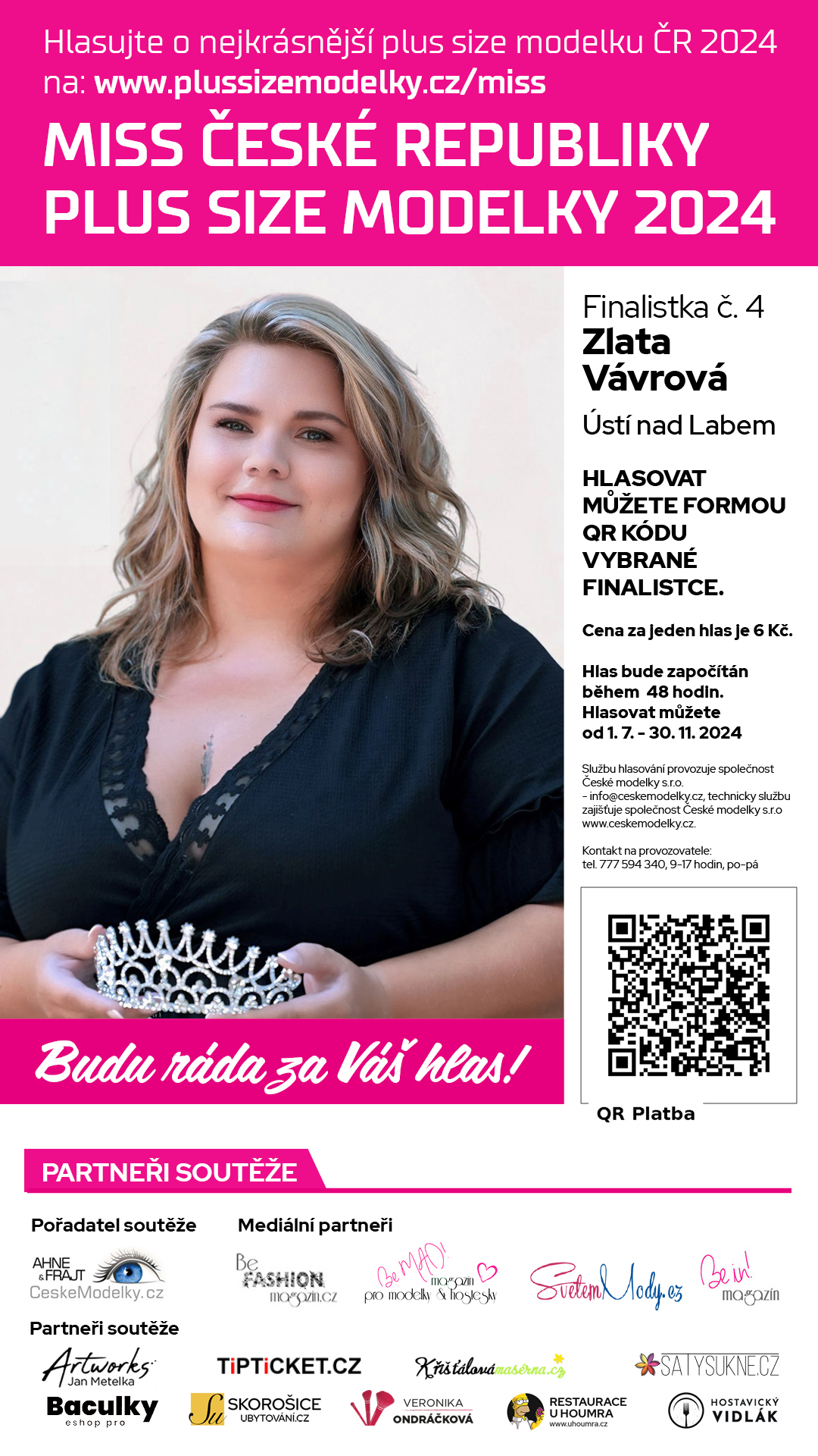 Zlata Vávrová finalistka s číslem 4 soutěže Miss Plus Size modelky ČR 2024