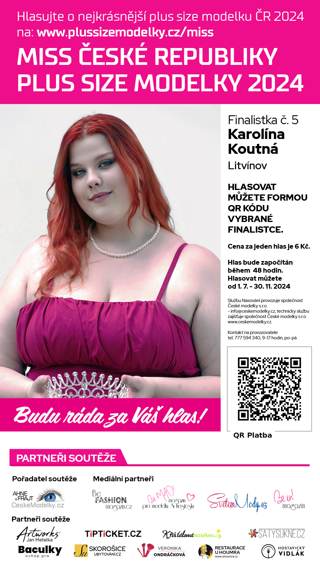 Karolína Koutná finalistka s číslem 5 soutěže Miss Plus Size modelky ČR 2024